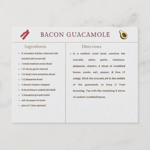 Bacon Guacamole Thanksgiving Receptkort Vykort