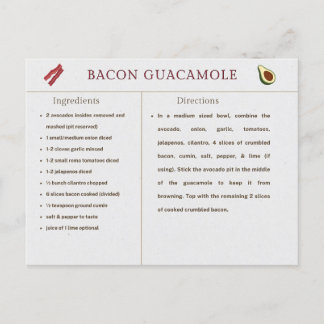 Bacon Guacamole Thanksgiving Receptkort Vykort