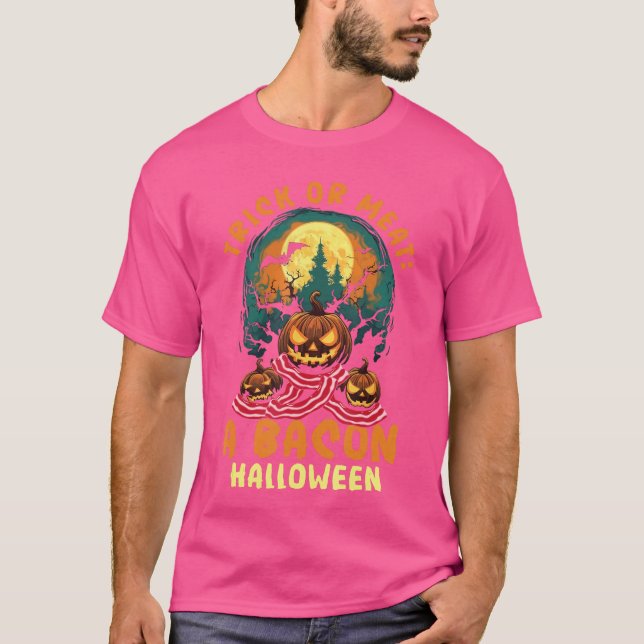 Bacon Halloween Scary Bus eller godis Spooky Break T Shirt (Framsida)