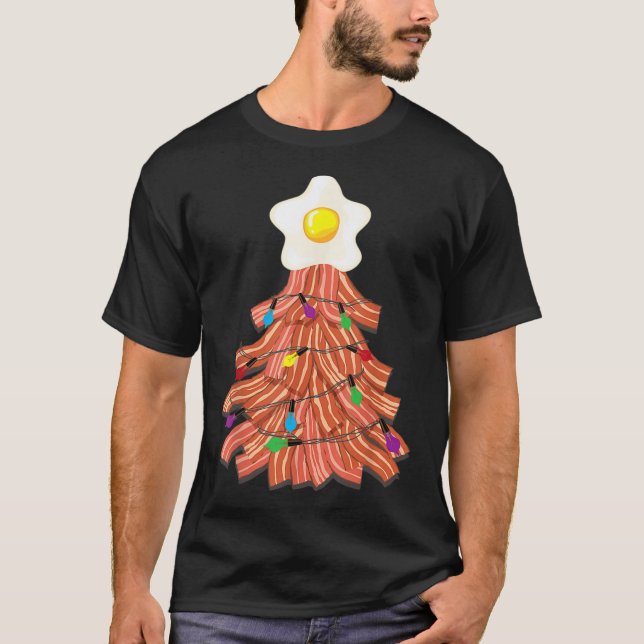Bacon Julgran Egg Top Funny Gris Älskare Julafton T Shirt (Framsida)
