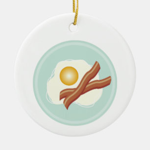 Bacon och ägg julgransprydnad keramik