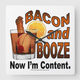BACON och SPRIT! Nu är jag nöjd - Cocktailhumor Fyrkantig Klocka