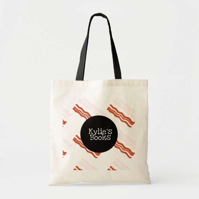 Bacon Strips Roligt Food Bibliotek Bok Tote Bag Tygkasse (Framsidan)
