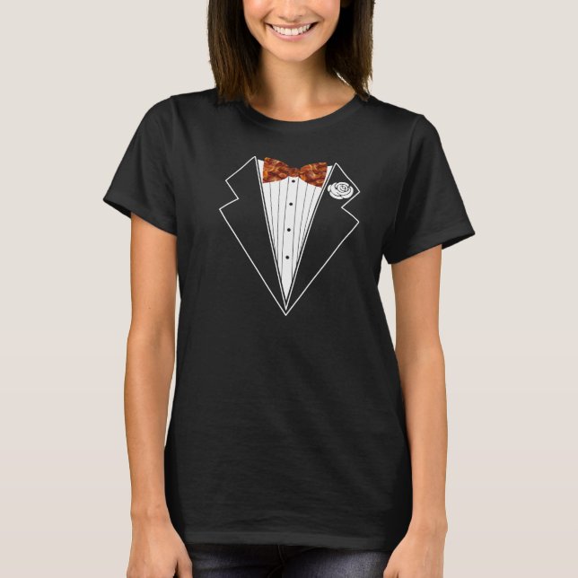 Bacon Tuxedo Bow T Shirt Långärmad (Framsida)