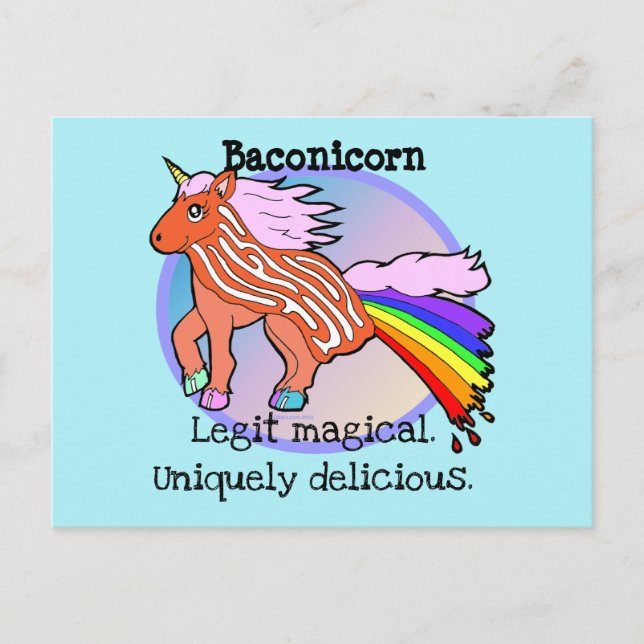Bacon Unicorn - Baconicorn Magic Delicious-shirt Vykort (Framsida)
