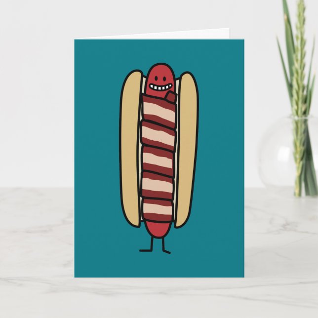 Bacon Wrapped Hett Hund Hotdog Wiener Bacon-lindad Tack Kort (Framsida)