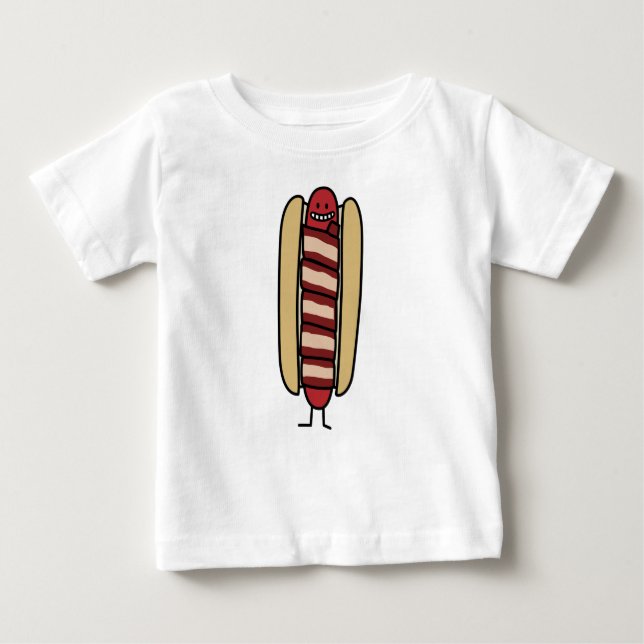 Bacon Wrapped Hett Hund Hotdog Wiener Bacon-lindad Tee (Framsida)