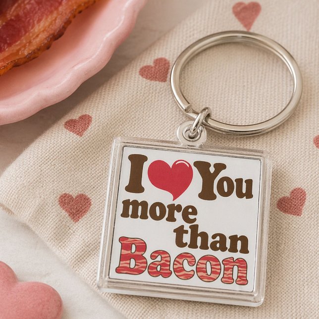 Baconälskare Fyrkantig Silverfärgad Nyckelring (Skapare uppladdad)