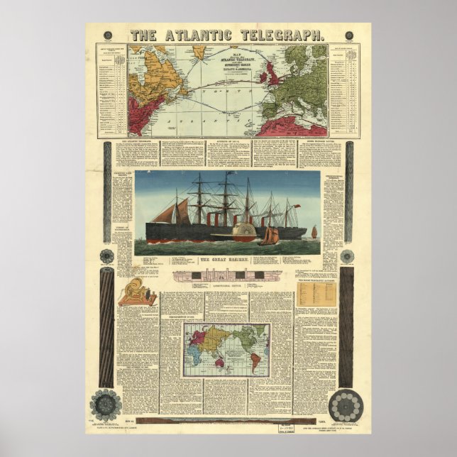 Bacons diagram över atlantisk telegraf (1865) poster (Framsidan)