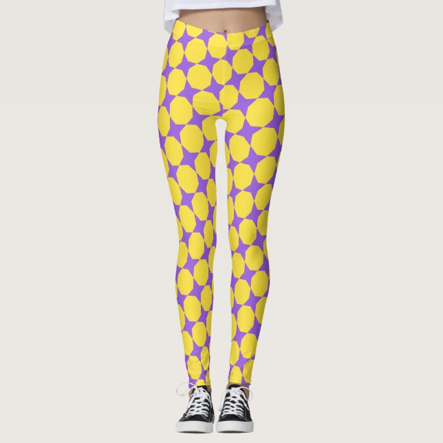 Bacteria Gult Violet Minimal Mönster Leggings (Framsida)
