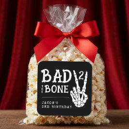 Bad 2 the Bone Skeleton 2nd Birthday Party Fyrkantigt Klistermärke