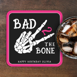 Bad 2 the Bone Skeleton 2nd Birthday Party Underlägg Papper Kvadrat