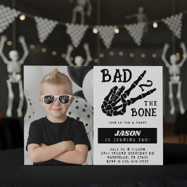 Bad 2 the Bone Skeleton Photo 2nd Birthday Party Inbjudningar