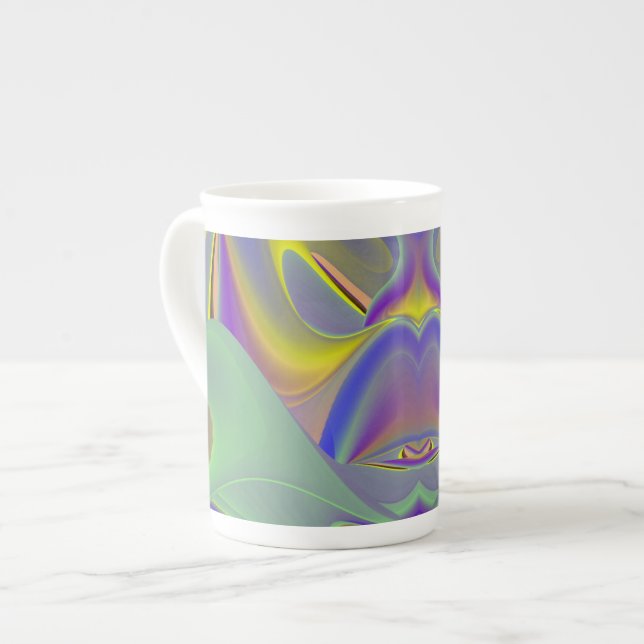 Bad Ansikte , Abstrakt 3D Rainbow Art Espresso Kop Benporslin Mugg (Framsida vänster)
