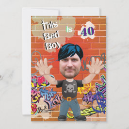 Bad Boy 40th Manar Birthday Funny Ansikte cut out Inbjudningar