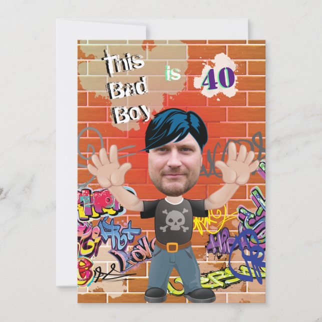Bad Boy 40th Manar Birthday Funny Ansikte cut out Inbjudningar (Framsida)