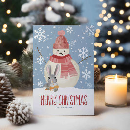 Bad Bunny Rabbit & Snögubbe Funny jul Julkort