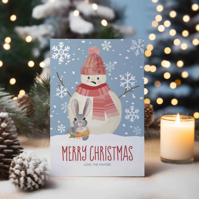 Bad Bunny Rabbit & Snögubbe Funny jul Julkort (Skapare uppladdad)