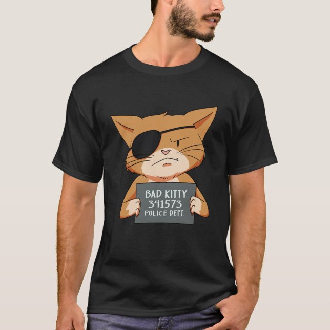 Bad Cat Gangster Mugshot Kattunge för sällskapsdju T Shirt (Framsida)