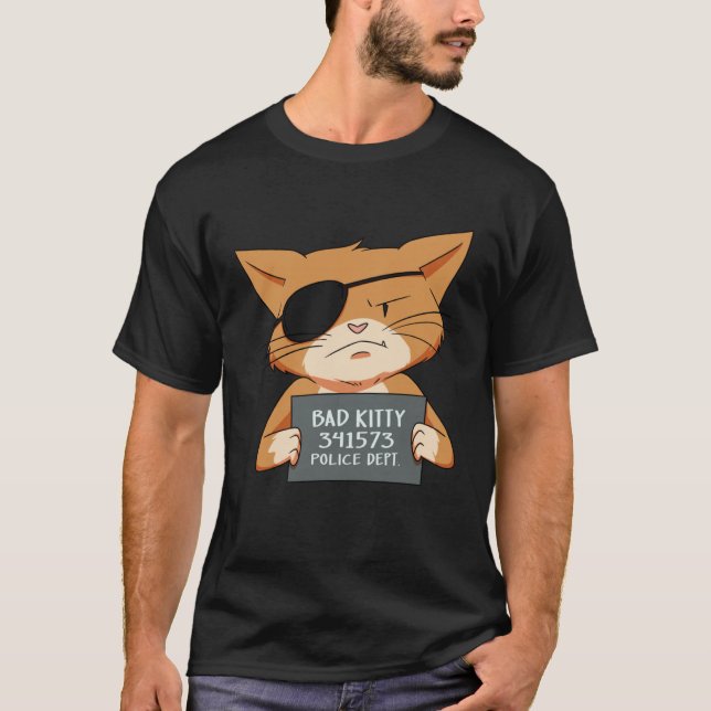 Bad Cat Gangster Mugshot Kitty For Pet T Shirt (Framsida)