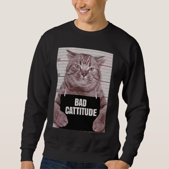 Bad Cattiat Cat Mugshot Lång Ärmad Tröja (Framsida)