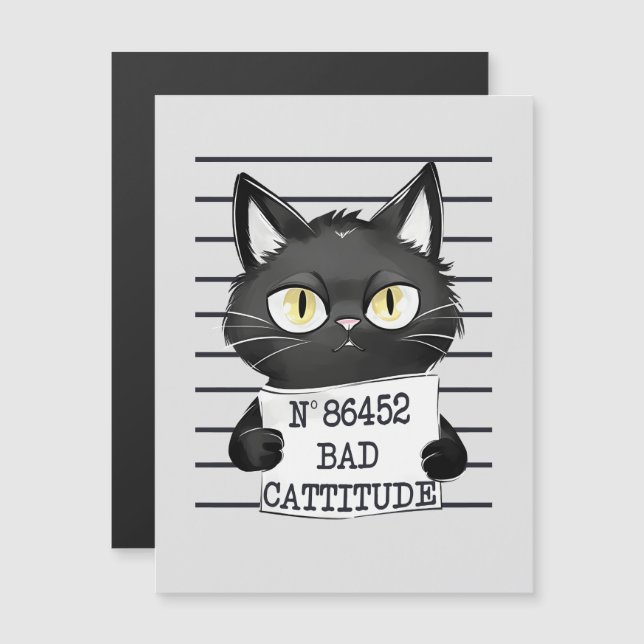 Bad Cattityd - Black Cat Mugshot (Fram/baksida)
