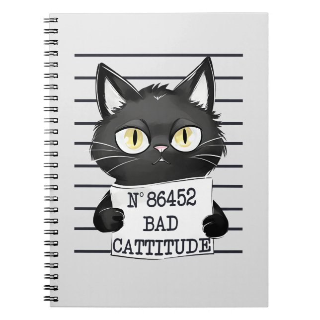 Bad Cattityd - Black Cat Mugshot Anteckningsbok (Framsidan)