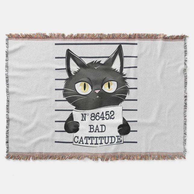 Bad Cattityd - Black Cat Mugshot Filt (Framsidan)