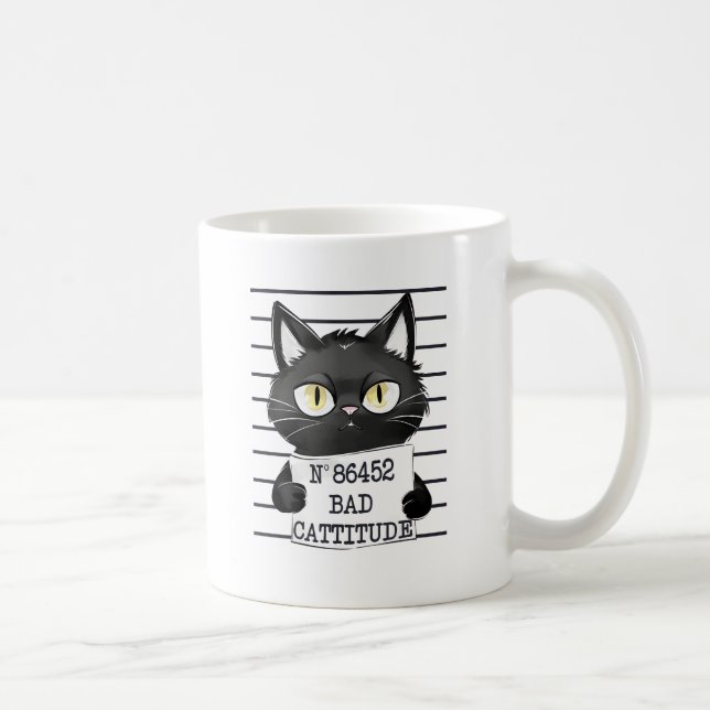 Bad Cattityd - Black Cat Mugshot Kaffemugg (Höger)