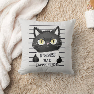 Bad Cattityd - Black Cat Mugshot Kudde