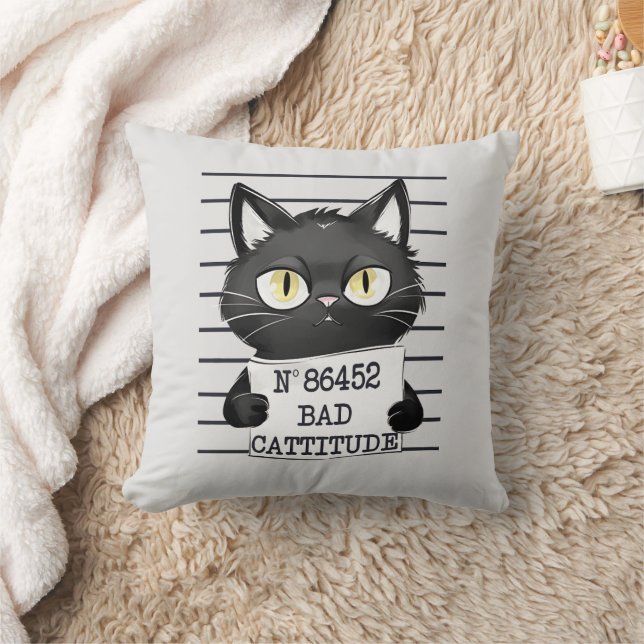 Bad Cattityd - Black Cat Mugshot Kudde (Filt)