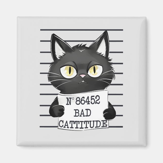 Bad Cattityd - Black Cat Mugshot Magnet (Framsidan)