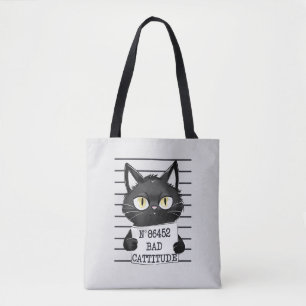 Bad Cattityd - Black Cat Mugshot Tygkasse