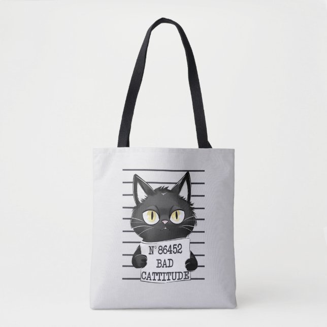 Bad Cattityd - Black Cat Mugshot Tygkasse (Framsida)