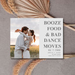 Bad Dance Moves Funny Bröllop spara datum Meddelande Vykort<br><div class="desc">Få dina gäster upphetsade för ett firande att minnas med våra "Sprit, Food, Bad Dance Moves", Lustigt Spara vykorten för datum! Perfekt för par som kärlek att injicera humor och roligt i sin planering i bröllop, anger dessa vykort tonen för en oförglömlig händelse fylld med skratt och glädje. På vykortets...</div>