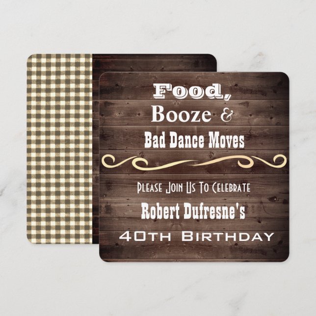 "Bad Dance Moves" Rustic Birthday-inbjudan Inbjudningar (Fram/baksida)