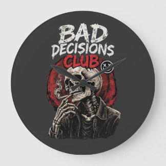 Bad Decisions Club Skeleton in Leather Jacket  Stor Klocka