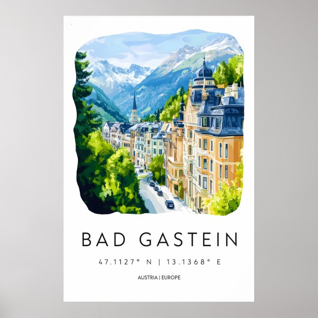 Bad Gastein Akvarell Nationell Affisch Resa Park (Framsidan)