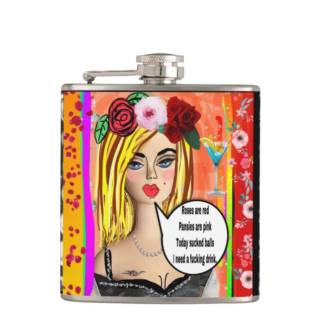 BAD GIRL FLASK-Ro är rött, våld är rosa, till Fickplunta (Framsidan)