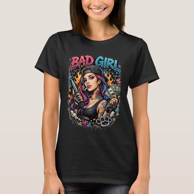 Bad Girl Graffiti Art Women’s Graphic Tee (Framsida)