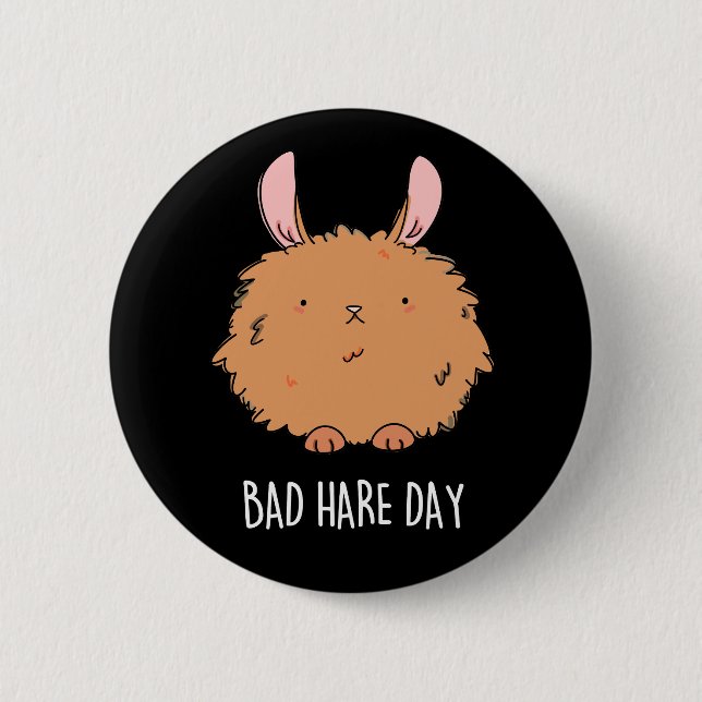 Bad Hare Day Funny Rabbit Pun Mörk BG Knapp (Framsida)