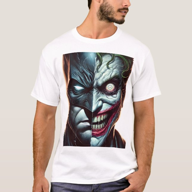 Bad Joke Split Face Duality Art T Shirt (Framsida)