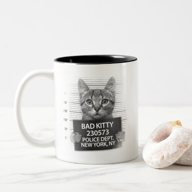 Bad Kattunge polis Arrest Photo Funny Coffee Mugg (Med munk)