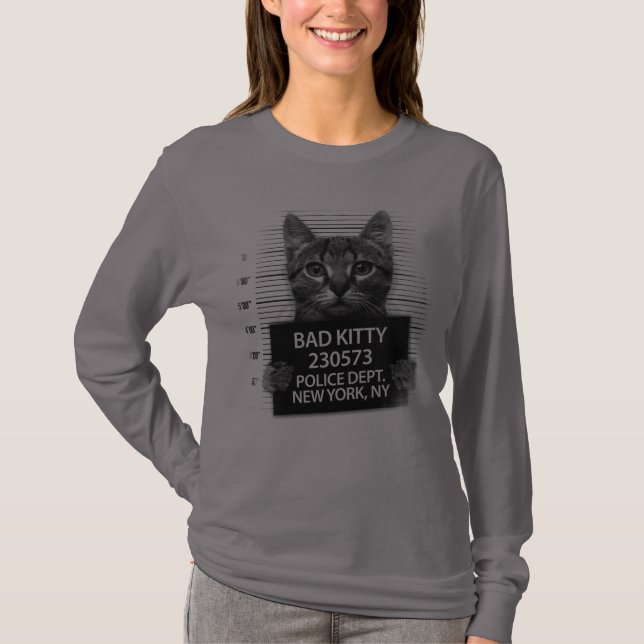 Bad Kattunge polis Arrest Photo Funny T-Shirt (Framsida)