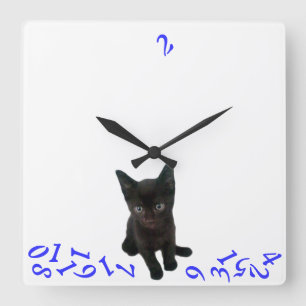 ~Bad Kattunge~ WALL CLOCK/BLUE Fyrkantig Klocka