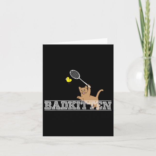 Bad Kitten Funny Badminton Cat Lovers Pun Kort (Framsida)