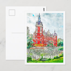 Bad Muskau Tyskland Resa Plats Akvarell Vykort