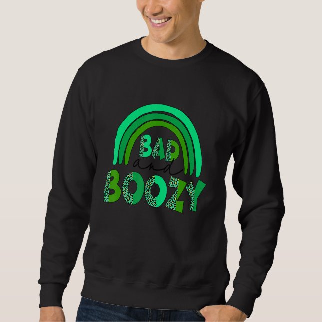 Bad och Boozy St. Patrick Grönt Rainbow Leop Lång Ärmad Tröja (Framsida)