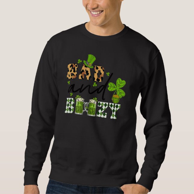 Bad och Boozy St patrick's day Leopard Mönster Dri Lång Ärmad Tröja (Framsida)