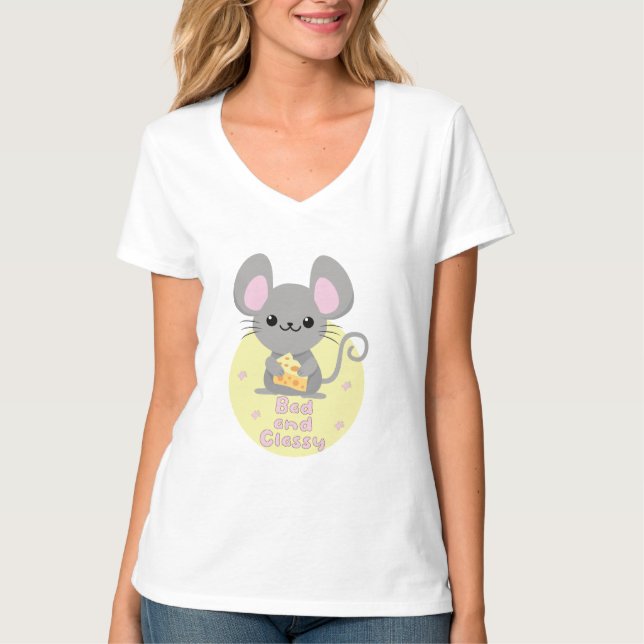 Bad och Classy Kawaii Råtta Eating Cheese Gult T Shirt (Framsida)